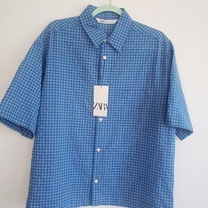 Zara Men's Casual Blue Grid Shirt